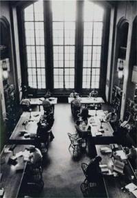 Students studying in a library.